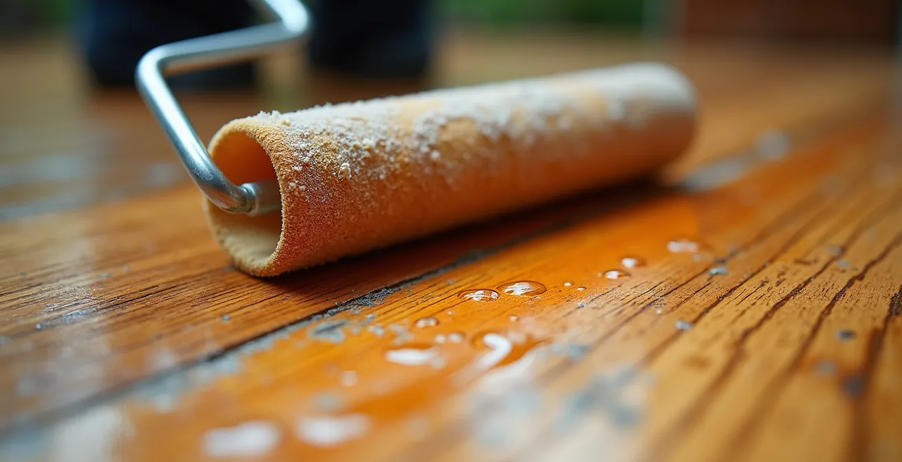 Técnica profesional de aplicación de barniz con rodillo en método cruzado