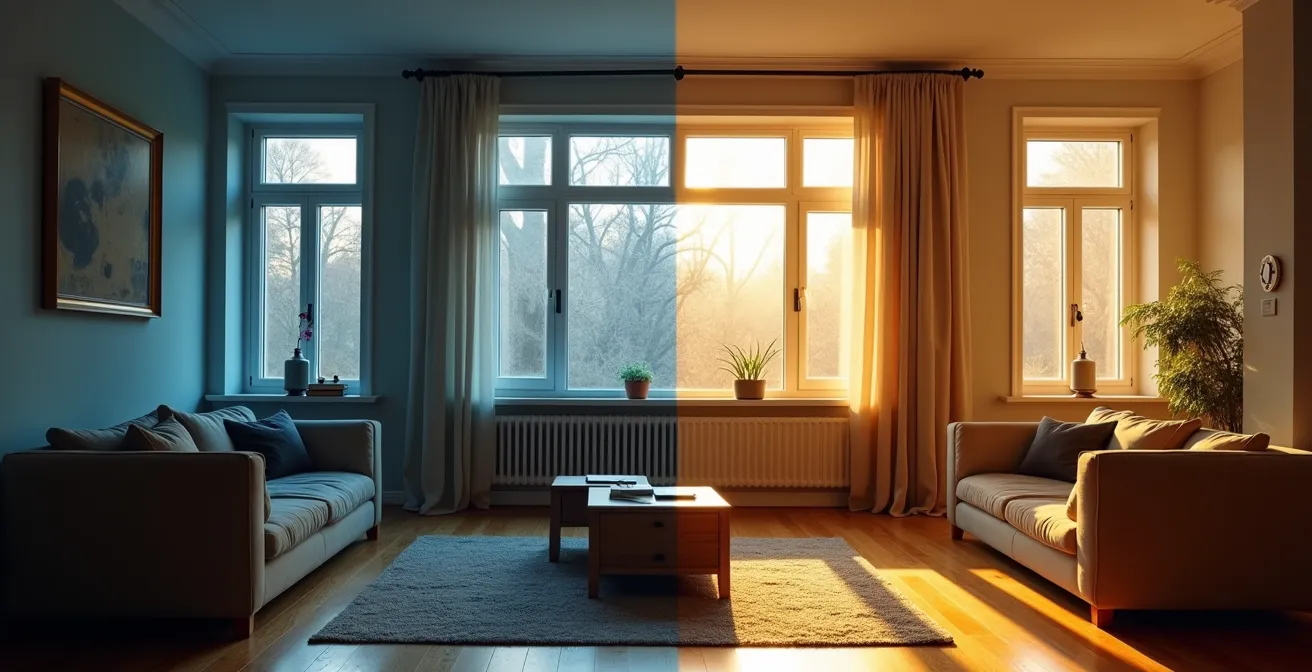 Comparación visual de dos viviendas españolas mostrando diferencias de eficiencia energética