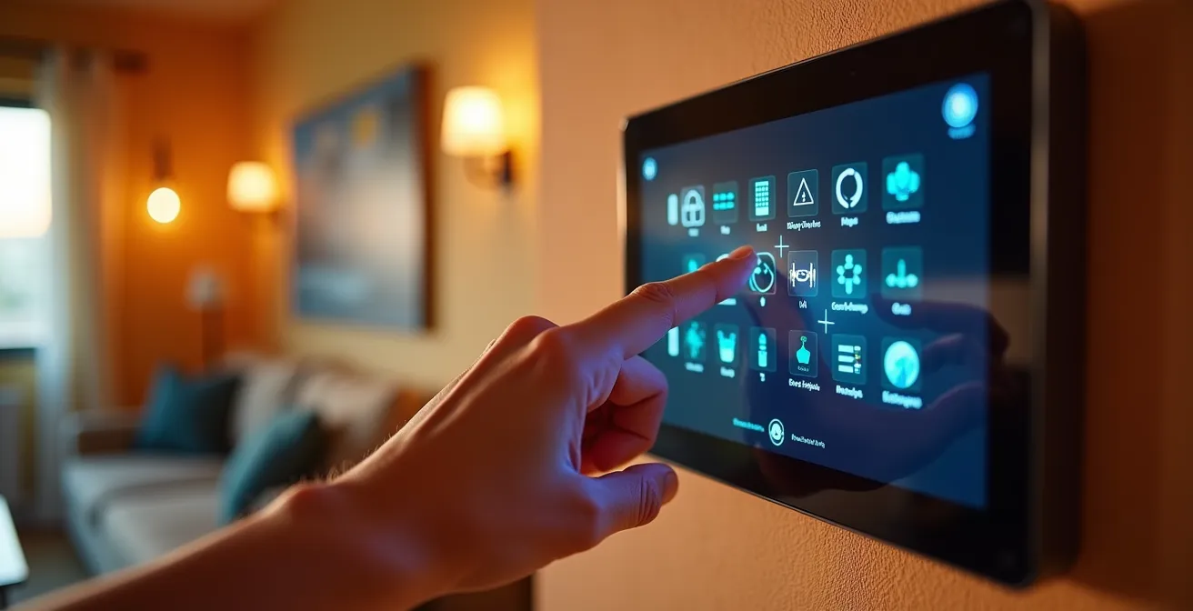 Panel de control domótico mostrando diferentes escenas de iluminación programadas
