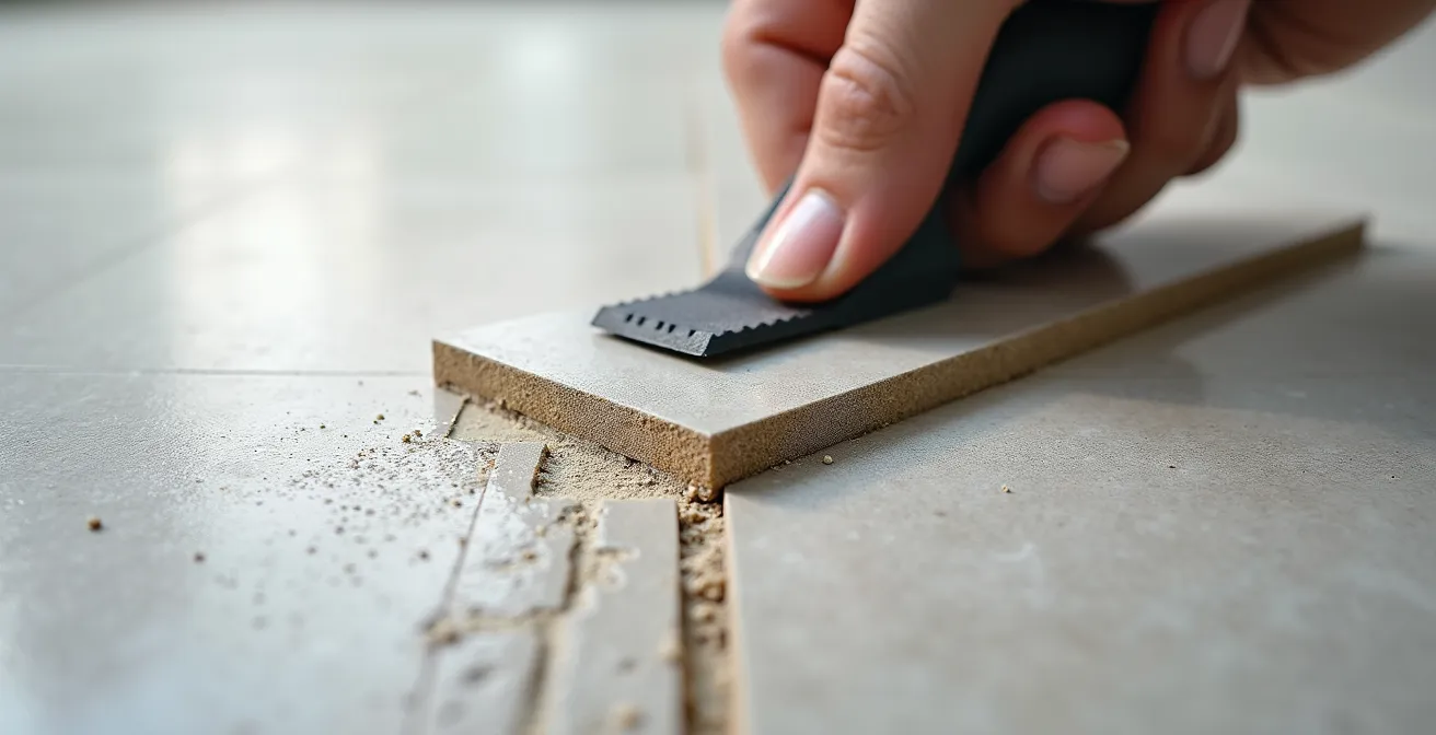 Técnica de doble encolado mostrando aplicación de adhesivo tanto en suelo como en baldosa