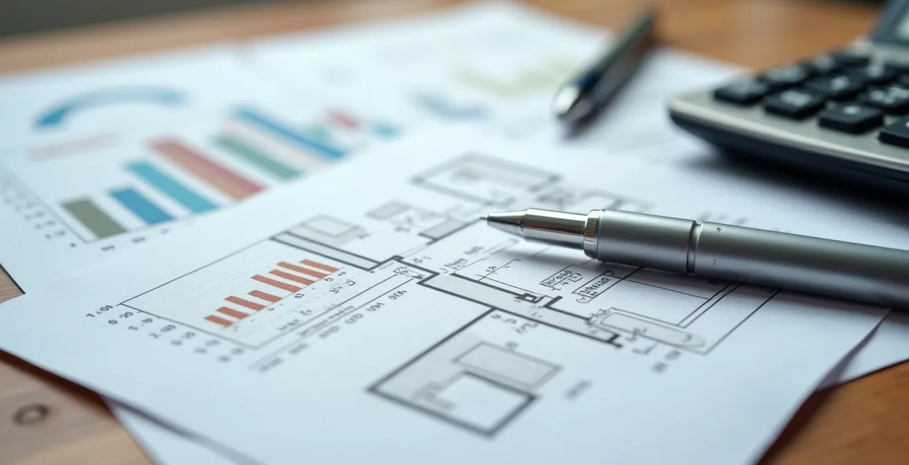 Mesa con documentación inmobiliaria organizada profesionalmente para la venta
