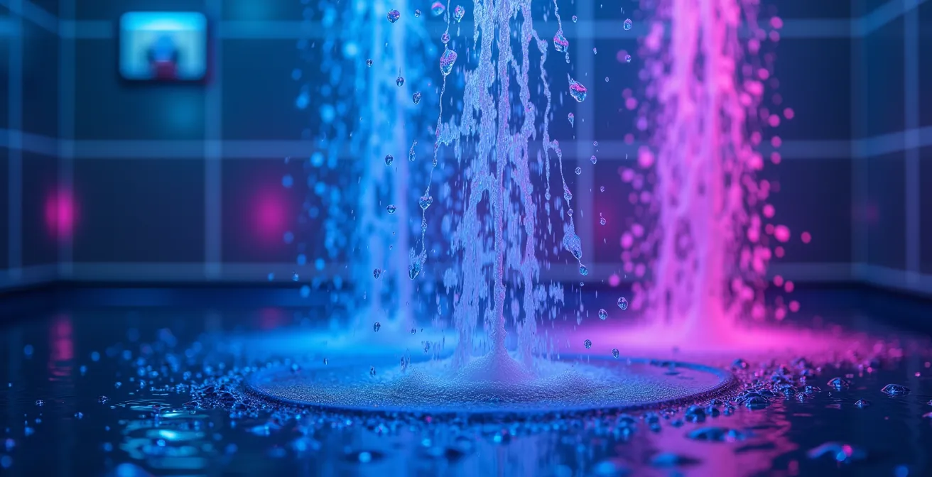 Sistema de iluminación LED de colores integrado en ducha moderna