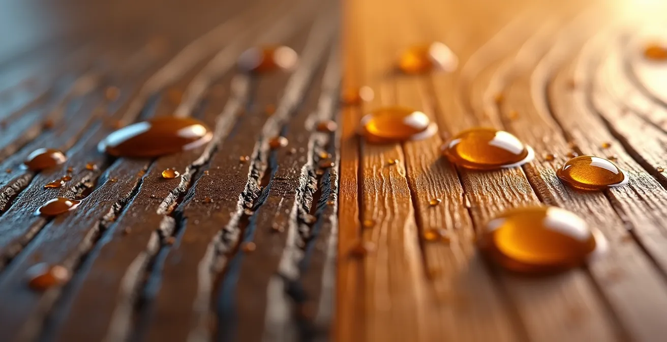 Comparación de madera con acabados naturales transpirables y sintéticos