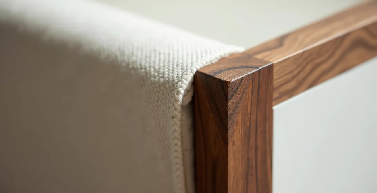 Mesa tocinera castellana de nogal oscuro combinada con sillas escandinavas de líneas curvas