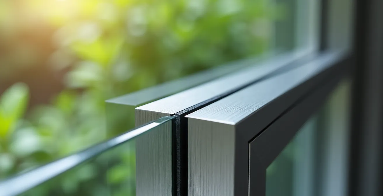 Detalle macro de perfil minimalista de ventana con máxima superficie acristalada